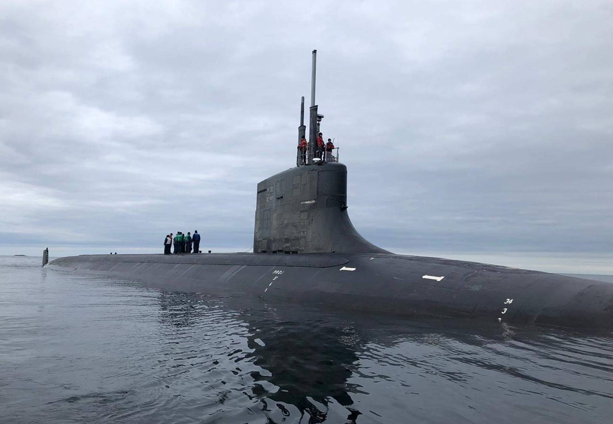 The Seawolf-class fast attack submarine USS Seawolf (SSN 21) conducts a brief stop for personnel in the Norwegian Sea off the coast of Tromsø, Norway, Aug. 21, 2020.